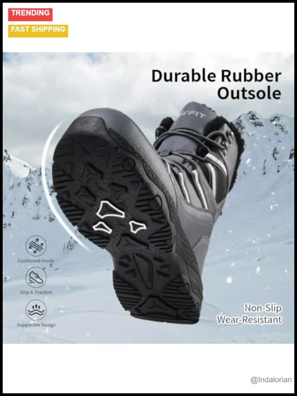 Waterproof Snow Boots with Fur Lining Mid-Calf Hiking Boots Men's Winter Boots